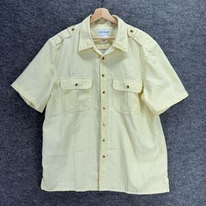 John Blair Shirt Men 2XL Beige Striped Button Up Collared Short Sleeve Pockets